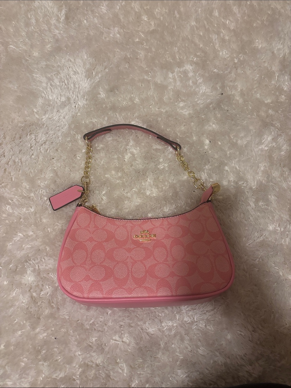 Coach Pink Signature Canvas Chain-Handle Shoulder Bag